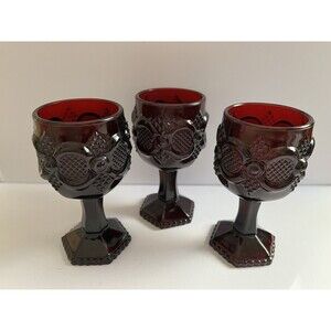 Vintage Avon 1876 Cape Cod Ruby Red Cordial Wine Glasses Footed Stem 4.5" Set/3